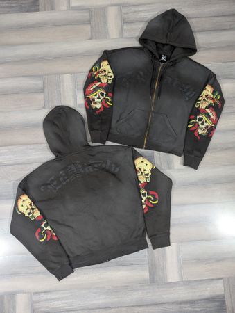 Ed Hardy Men's Grey Skulls Sunfade Zipper Hoodies. MOQ-25 pcs.