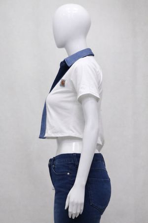 CR1502 Upcycled Denim Panel Crop Top