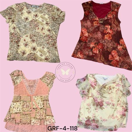 Pink Floral Printed Poly Blouse – Cute Everyday Y2K Top (GRF-4-118)