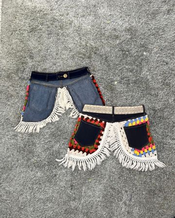 Upcycled patchwork denim overlay skirt