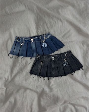 Upcycled Denim Pleated Skirt