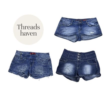 TH#007 Retro Y2K Blue Denim Shorts Distressed Look