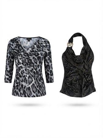 (FV-1126) Y2K Black & White Aesthetic printed Cowl-Neck tops