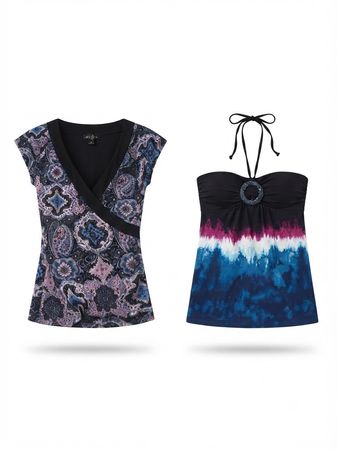 (FV-1132) Y2K Blue Printed Retro Tops Bundle 2000s Collection