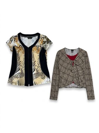 (FV-1136) Retro Brown Neutral Prints Y2K Chic Vintage Tops Collection