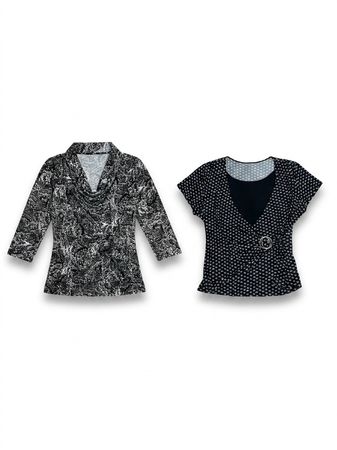 (FV-1137) Y2K Black & white Printed Tops