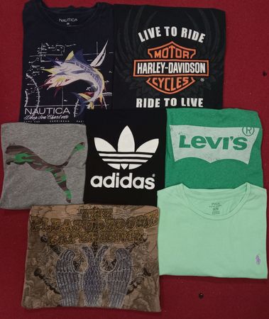 Harley Davidson and other brands printed and plain T-shirts.
