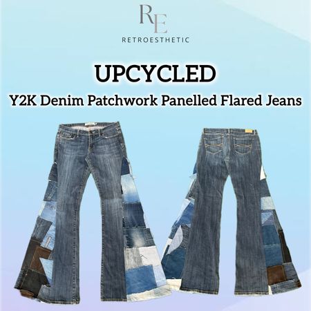 Upcycled Denim Patchwork Panelled Flared Jeans