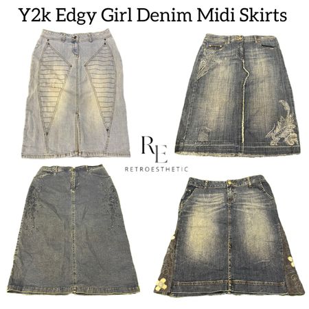 Y2K Edgy Girl Denim Midi Skirts Re-3046