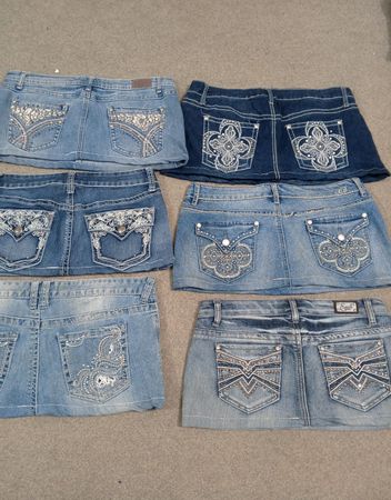 HD1448 Faldas de mezclilla micro mini para mujer recicladas Y2K adornadas