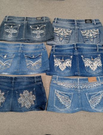 HD1447 Faldas de mezclilla micro mini para mujeres recicladas Y2K adornadas