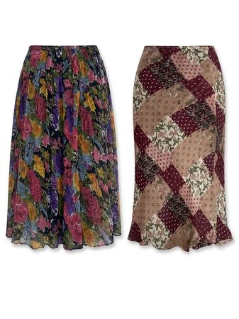 (FV-1170) Vintage Floral & Abstract Printed Midi Skirts Bundle – Y2K Boho Aesthetic Wholesale