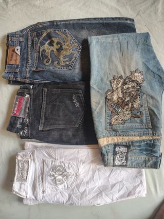 VINTAGE Y2K JAPANESE STREETWEAR EMBROIDERED BAGGY JEANS - RARE DESIGN