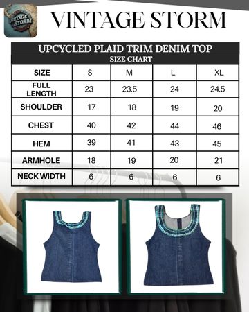 Upcycled Plaid Trim Denim Top