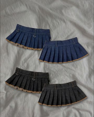 Upcycled Denim Pleated Mini Skirt