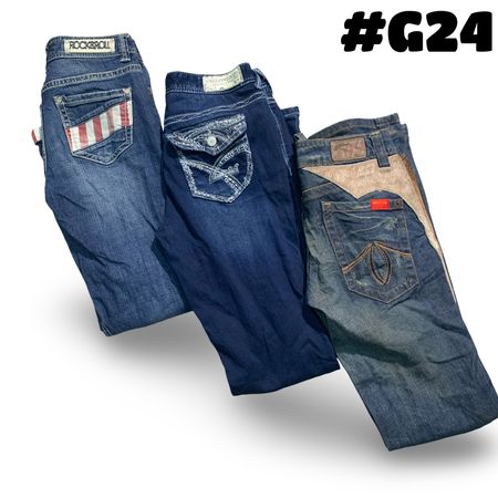 Y2k Embroidered jeans (brands) Rock Roll , level and Amethyst etc. #G24