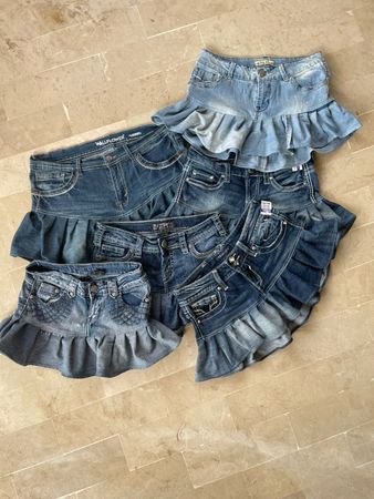 Upcycled Denim Mini Pleated Skirt