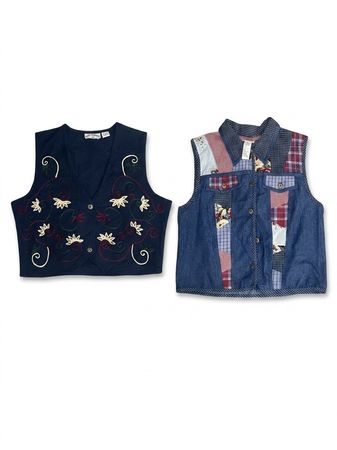 (FV-1176) Y2K Patachwork & Threads Detailing Waistcoats