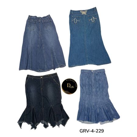 Jupe longue en denim bleu esthétique – Coupe minimaliste Y2K (GRV-4-229)