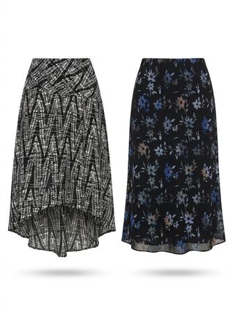 (FV-1179) Vintage 90s Grunge Blue & Purple Floral Chiffon Midi Skirt Bundle