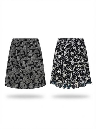(FV-1178) Y2K Aesthetic Monochrome Geometric Print & Abstract Pattern Skirt Mix