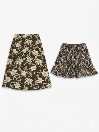 (FV-1188) Vintage Cottagecore Floral & Earthy Paisley Aesthetic Skirt Bundle