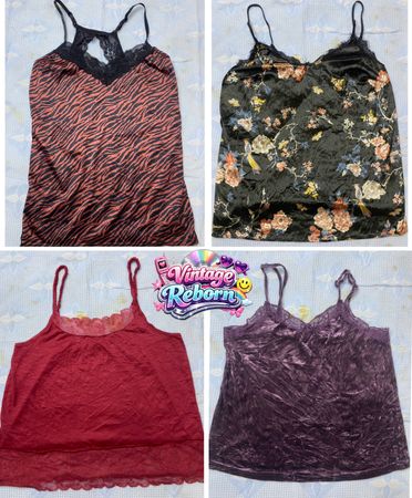 Y2K Vintage Lace & Satin Cami Top Bundle – Floral & Animal Print Mix | VR-223