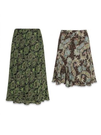 (FV-1191) Vintage Whimsigoth Earthy Paisley & Tiered Floral Mesh Midi Skirt Bundle