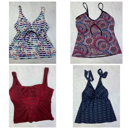 Y2K Boho & Tropical Tankini Mix - Paisley Prints, Nautical Stripes & Lace Trim Tops VR-273