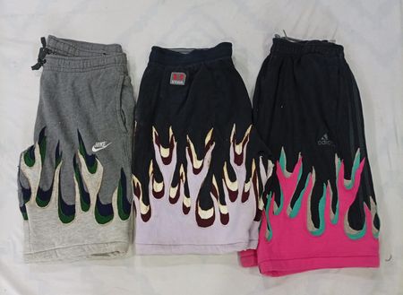 CR7682 Upcycled Mixed Branded Flame Shorts