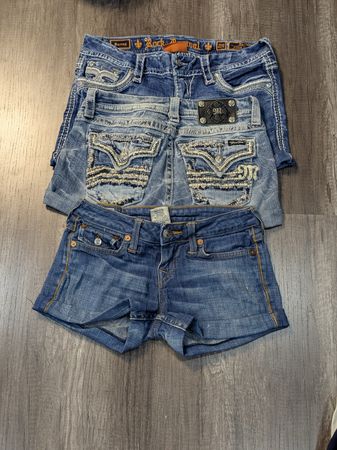 5180 - Miss me, True Religion and Rock Revival Upcycled Mini Denim Shorts