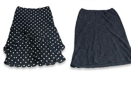 (FV-1199) Retro 90s Aesthetic Black & White Polka Dot Pleated & Tiered Midi Skirts