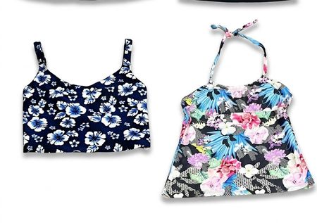 (FV-1200) Vintage Y2K Tropical Hibiscus & Pink Paisley Halter Neck Summer Cami Bundle