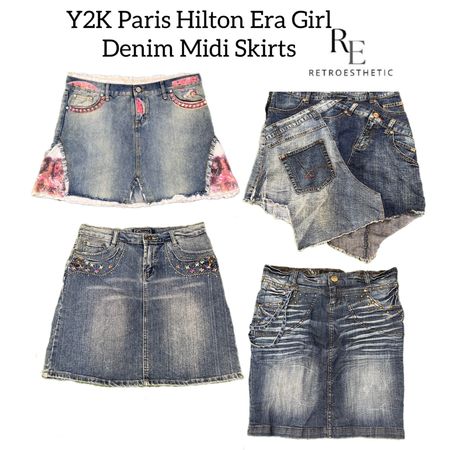 Y2k Paris Hilton Era Girl Denim Midi Skirt Re-3067