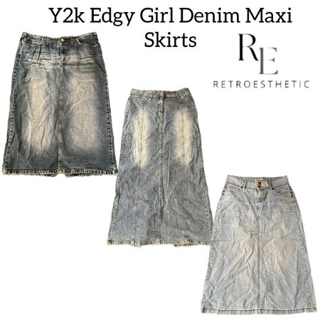 Y2K Edgy Girl Denim Maxi Skirts Re-3054-