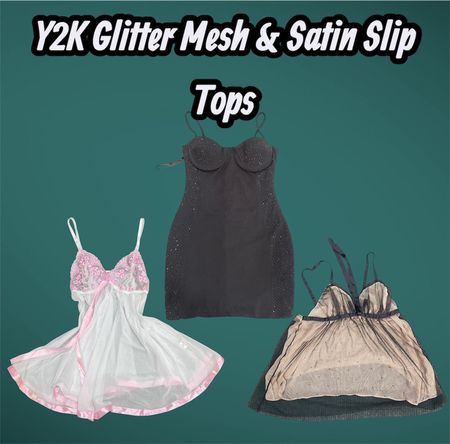 Y2K Giltter Mesh & Satin Slip Tops - (20/04)