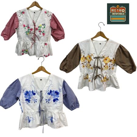 Blouse mi-manches en toile de table recyclée