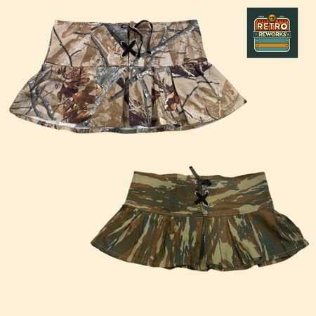 Upcycled Camo Box Pleat Mini Skirt