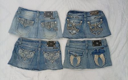 CR7710 Upcycled Miss Me Mini Denim Skirts