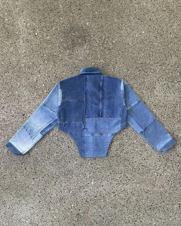 Upcycled Cropped Panel Denim Jacket