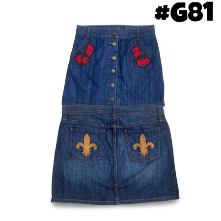 Y2K Embroidered Denim Skirt (brands) Lottie Moss and Smart set etc. #G81