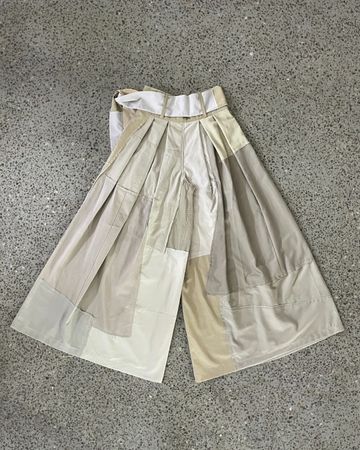Upcycled Pleated Panel Wide-Leg Trousers