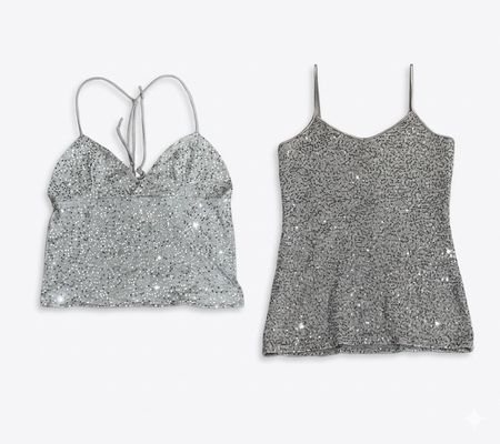 (FV-1225) Y2K Sequin Party Camisole Top Metallic Disco Nightclub Aesthetic