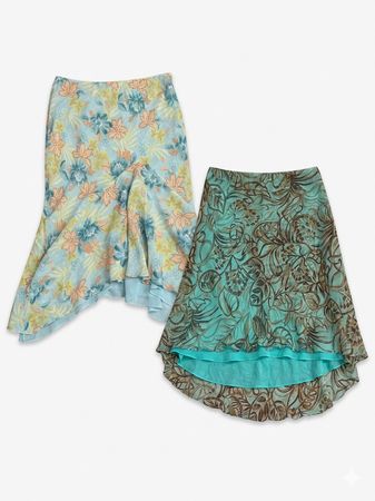 (FV-1222) Y2K Mesh Floral Midi Skirt Pastel Fairycore Whimsigothic Aesthetic