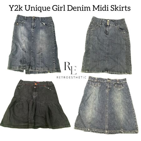 Y2K Unique Girl Denim Midi Skirts Re-3071