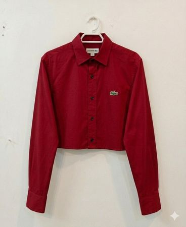 Upcycled Lacoste Crop Tops - Preppy Y2K Long Sleeve Button-Up