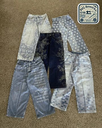 Upcycled Laser-Printed Wide-Leg Jeans