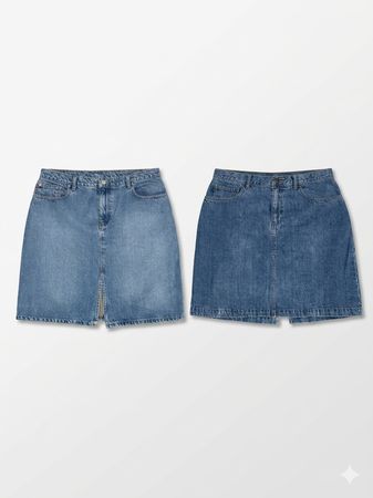 (FV-1231) Bundle of 7 Vintage and Classic Style Denim Skirts - Assorted Washes, Styles including Pencil, A-line, Seamed