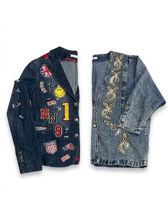 (FV-1239) Y2K Denim Vintage 90s style beads detail Jackets