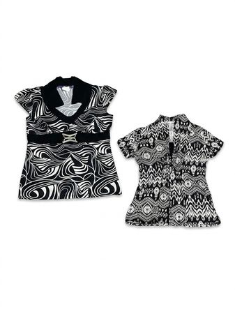 (FV-1244) Vintage-Inspired Black and White Statement Pattern Blouses - Floral, Paisely, Abstract Prints